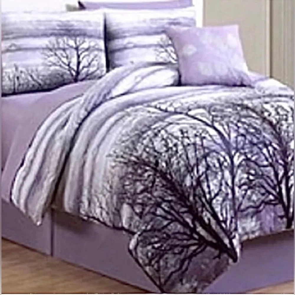 Alcove 8-Piece BED N A BAG Full Sz w/ Tree Design. Purple & Gray. BRAND NEW